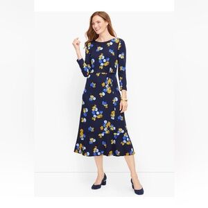 Talbots Navy Dress with Blue and Gold Floral Print